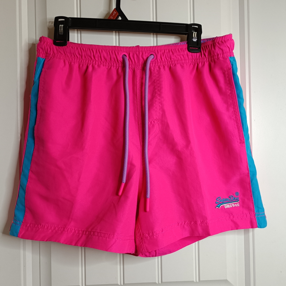 Mens Superdry Pink Volleyball Volley Large Shorts Beach Travel Casual Swim Retro